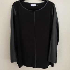 Calvin Klein Black top with faux leather sleeves